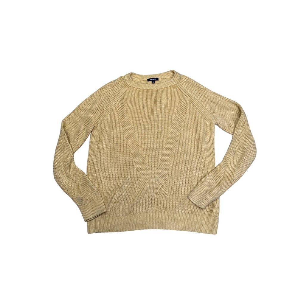 Premise Yellow Chevron Shaker Knit Crew Neck Raglan Sweater Minimalist Womens L